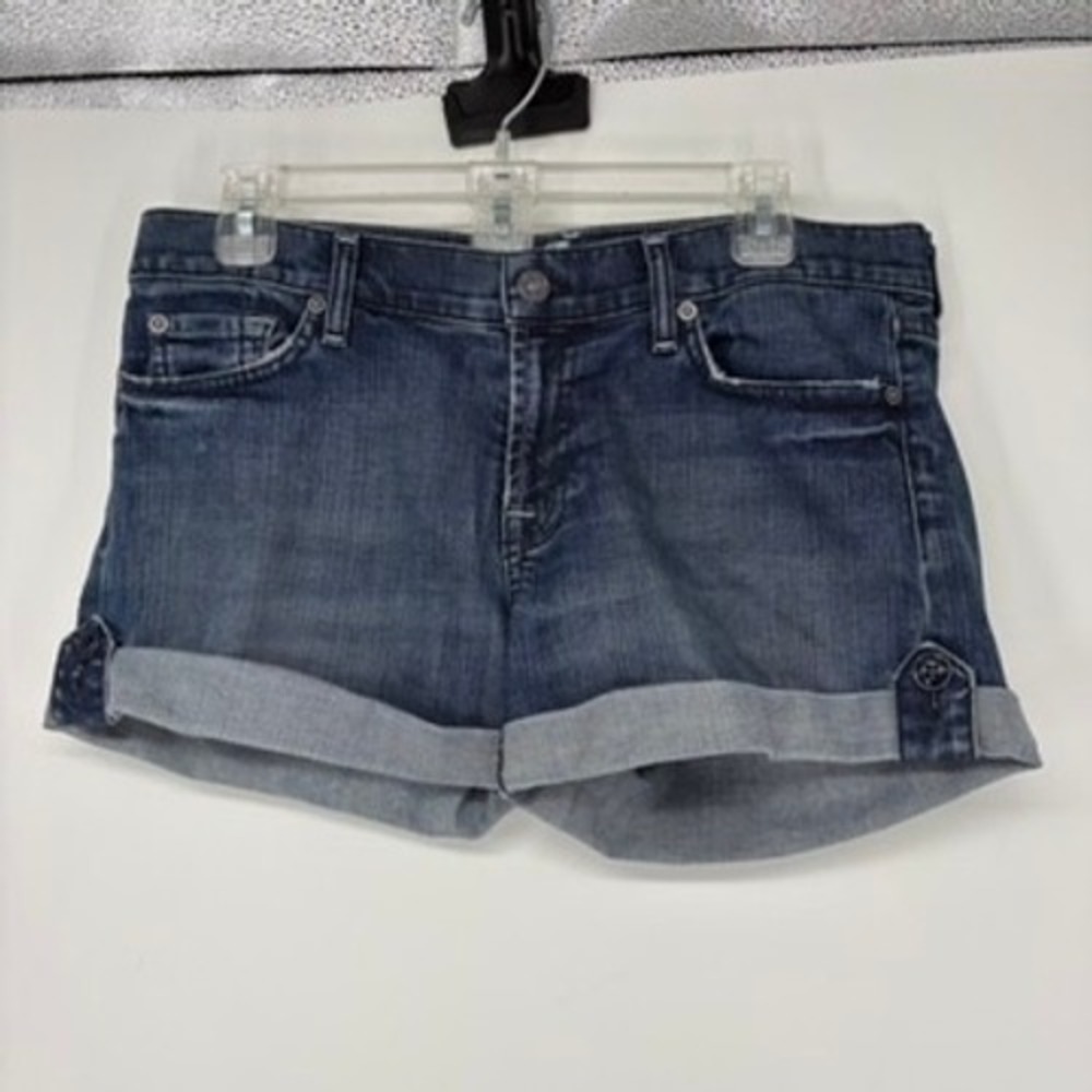 7 For All Mankind Shorts Women‎ 30 Blue Denim Cuffed Button Tab